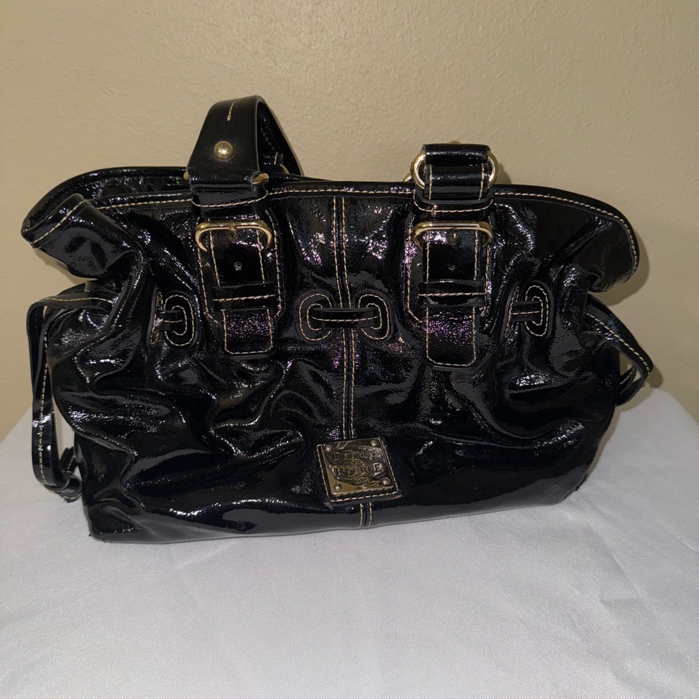 Dooney & Bourke Black Chiara Patent Leather Draw String Shoulder Bag